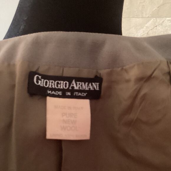 VTG Giorgio Armani Blazer 38 Olive Wool Collarless Minimalist Italy Structured - Picture 10 of 11